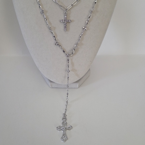 Silver Cross Necklace Set - Picture 4 of 7